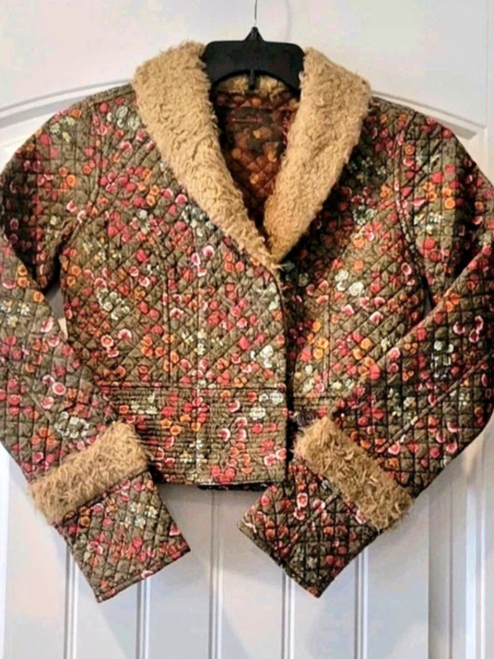 Free People Colorful Floral Quilted Jacket Brown 2